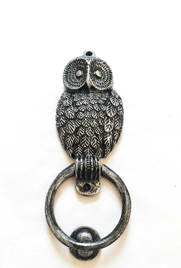 Owl Ring Front Door Knocker Pewter