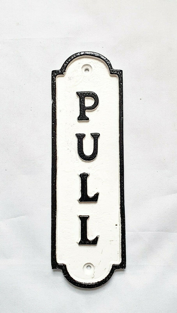 Pull Sign Door Plate Antique White Iron