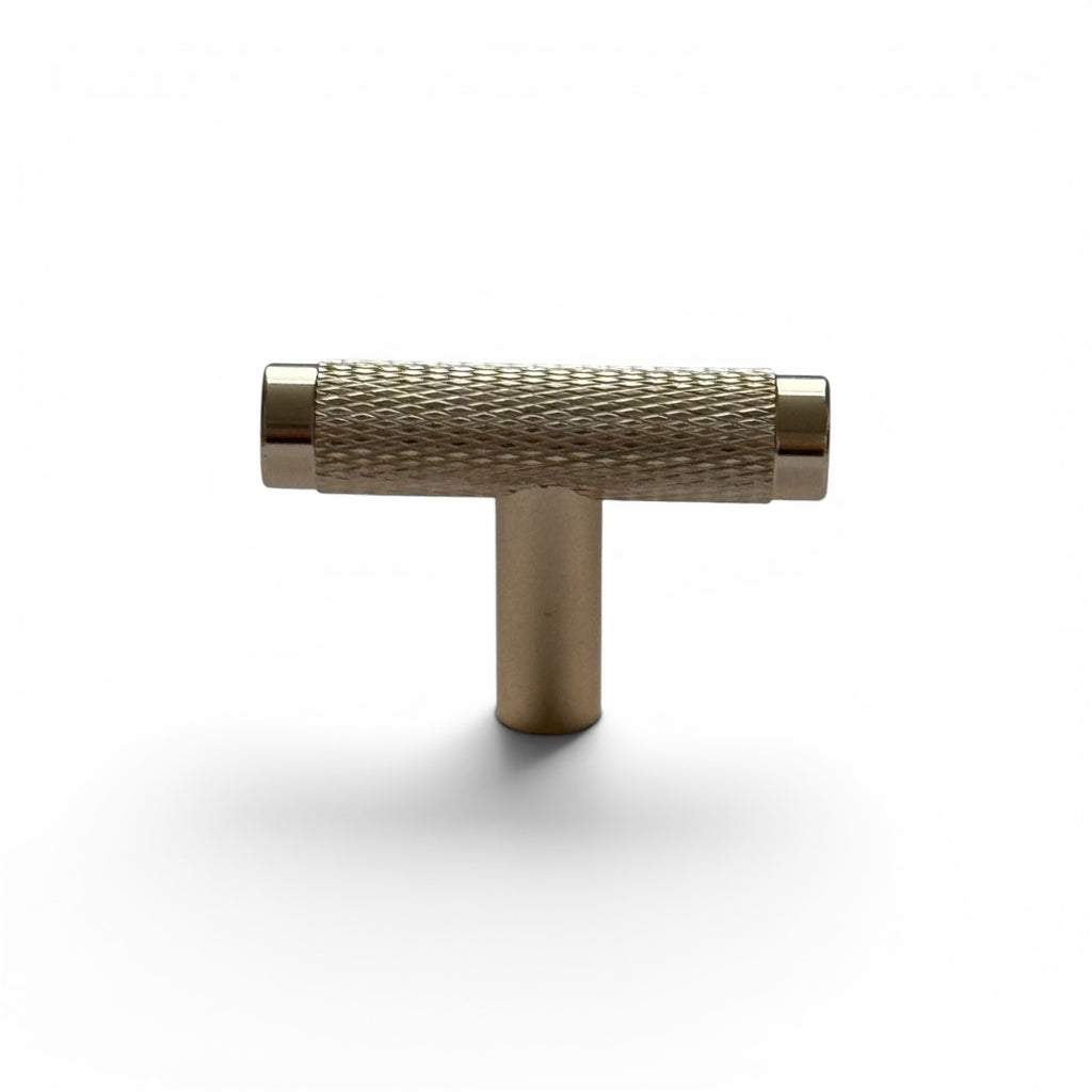 T Knurled Cabinet Knob Brushed Brass