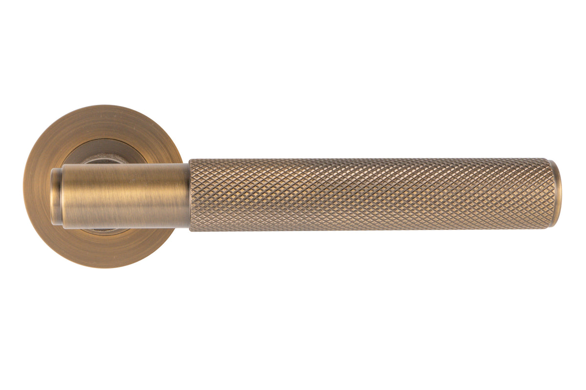 Antique Brass Knurled Door Handle Set – Lever Handles, 3 Hinges & Tubular Latch