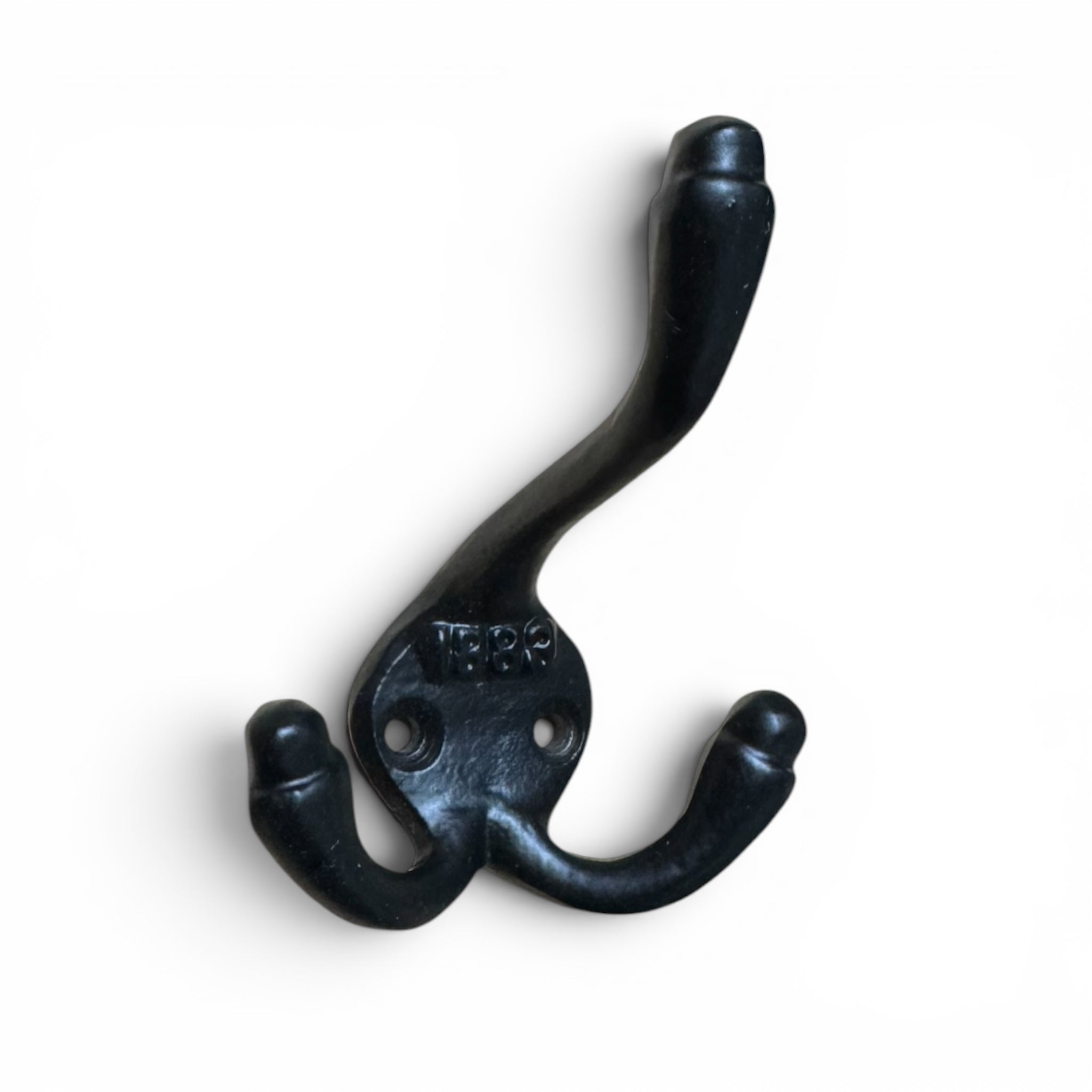 Black Cast Iron 1883 Double Coat Hook | Victorian Style Wall Hook UK