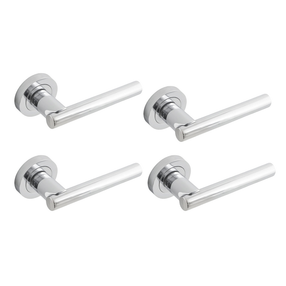 Lever Door Handle On Rose 4 Pack Polished Chrome