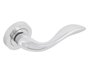 Lever Door Handle On Rose Polished Chrome