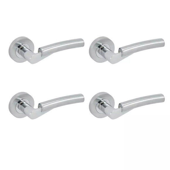 Lever Door Handle On Rose 4 Pack Dual Polished Satin Chrome