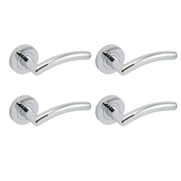 Lever Door Handle On Rose 4 Pack Polished Chrome