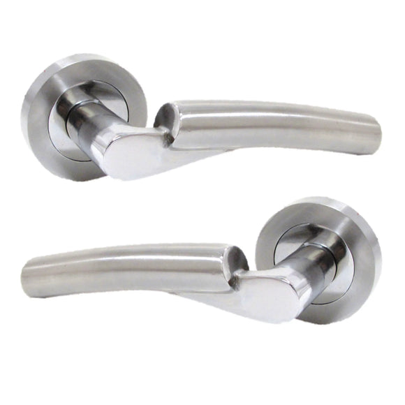 Lever Door Handle On Rose Dual Polished Satin Chrome