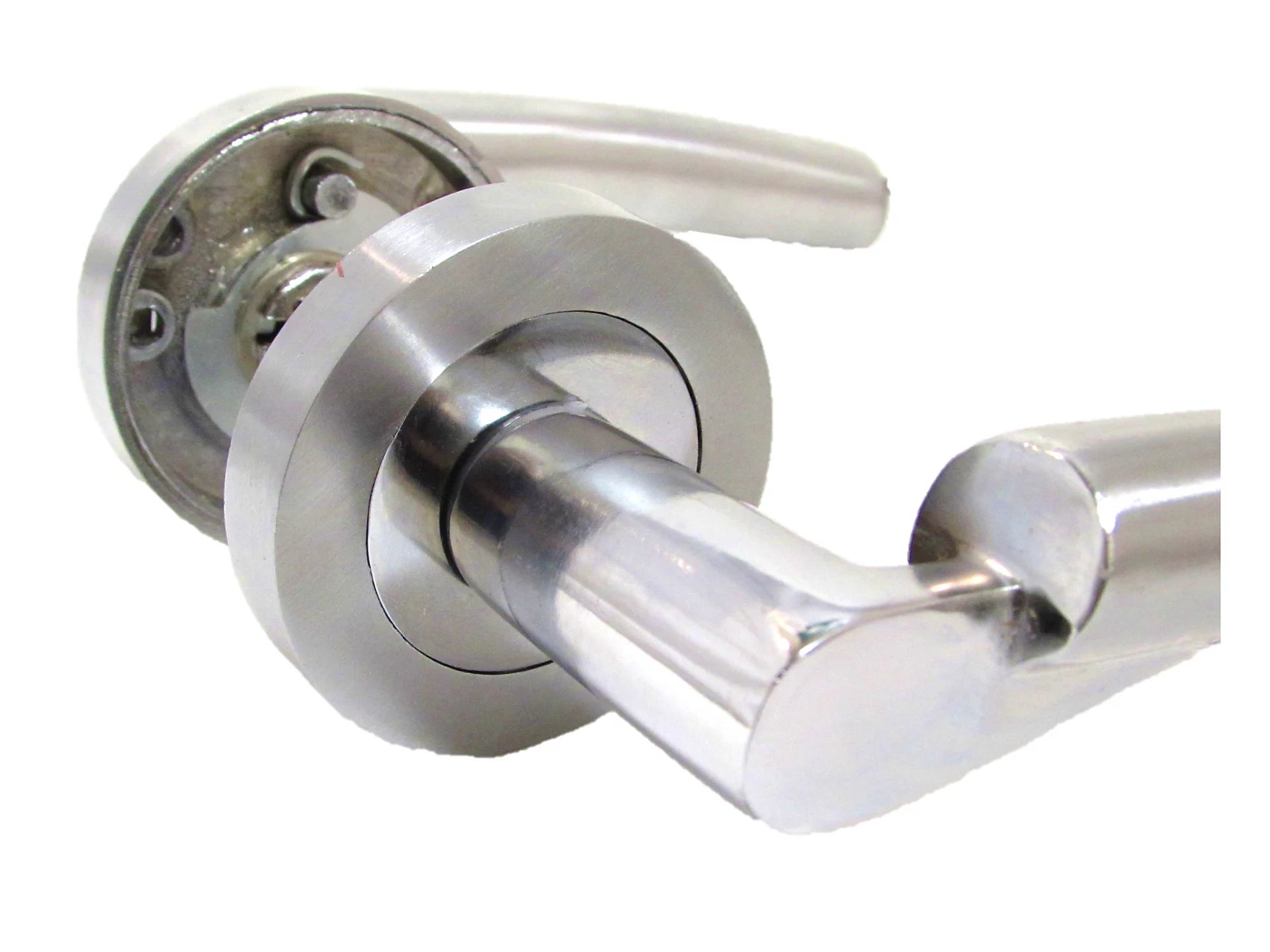 Lever Door Handle On Rose Dual Polished Satin Chrome