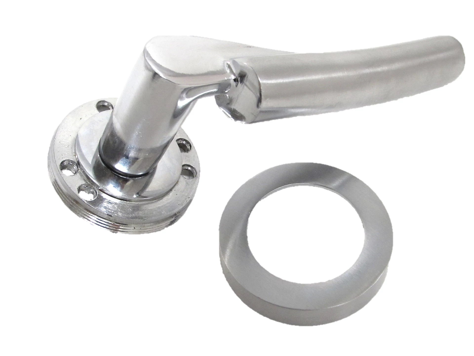 Lever Door Handle On Rose Dual Polished Satin Chrome