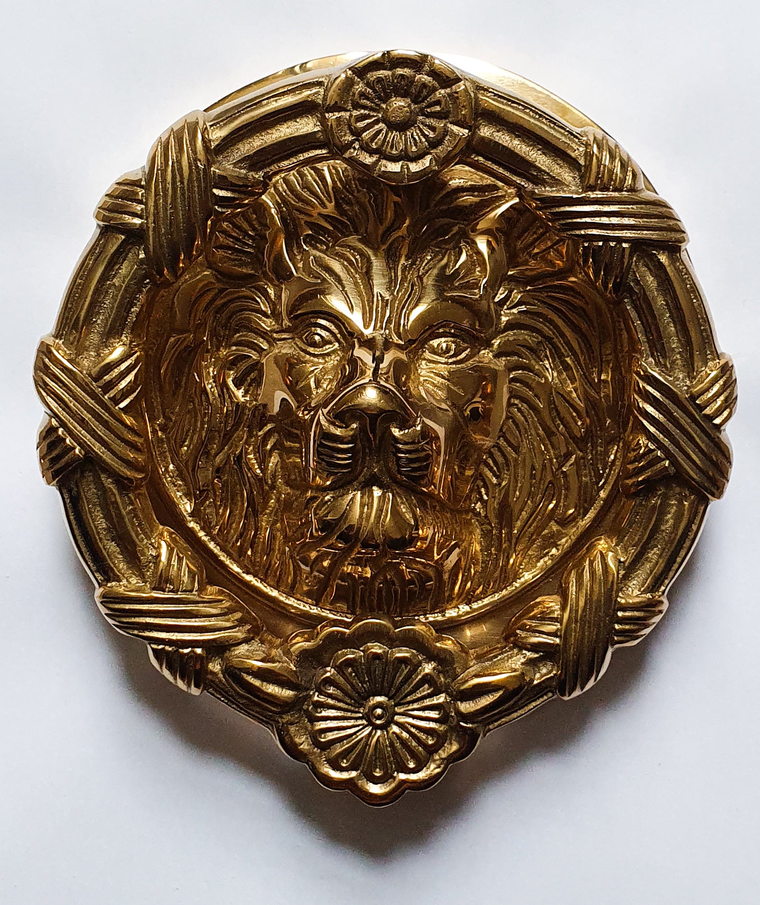 Lion head front door knocker polished brass 