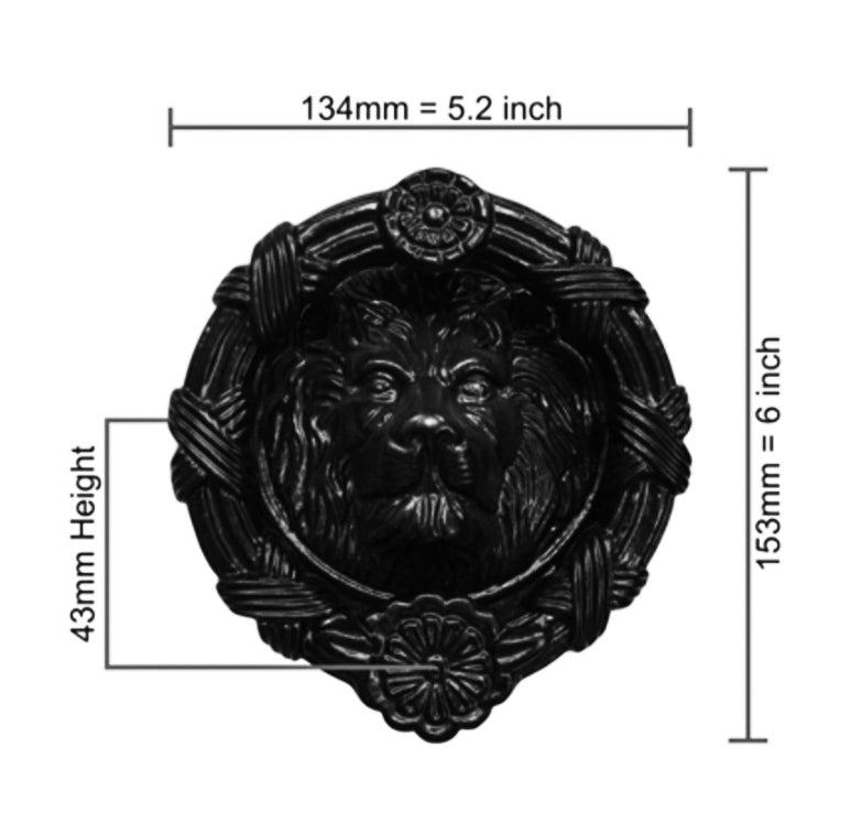 Round Cast Iron Black Lion Door Knocker